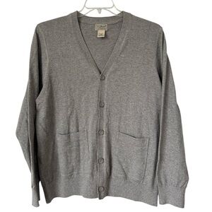 L.L. Bean Womens Cotton Cashmere Cardigan Sweater Med Gray Knit Pockets